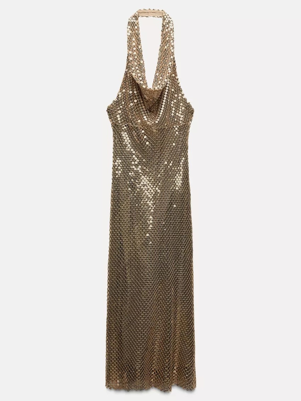 Gold Sequin Halter Evening Dress